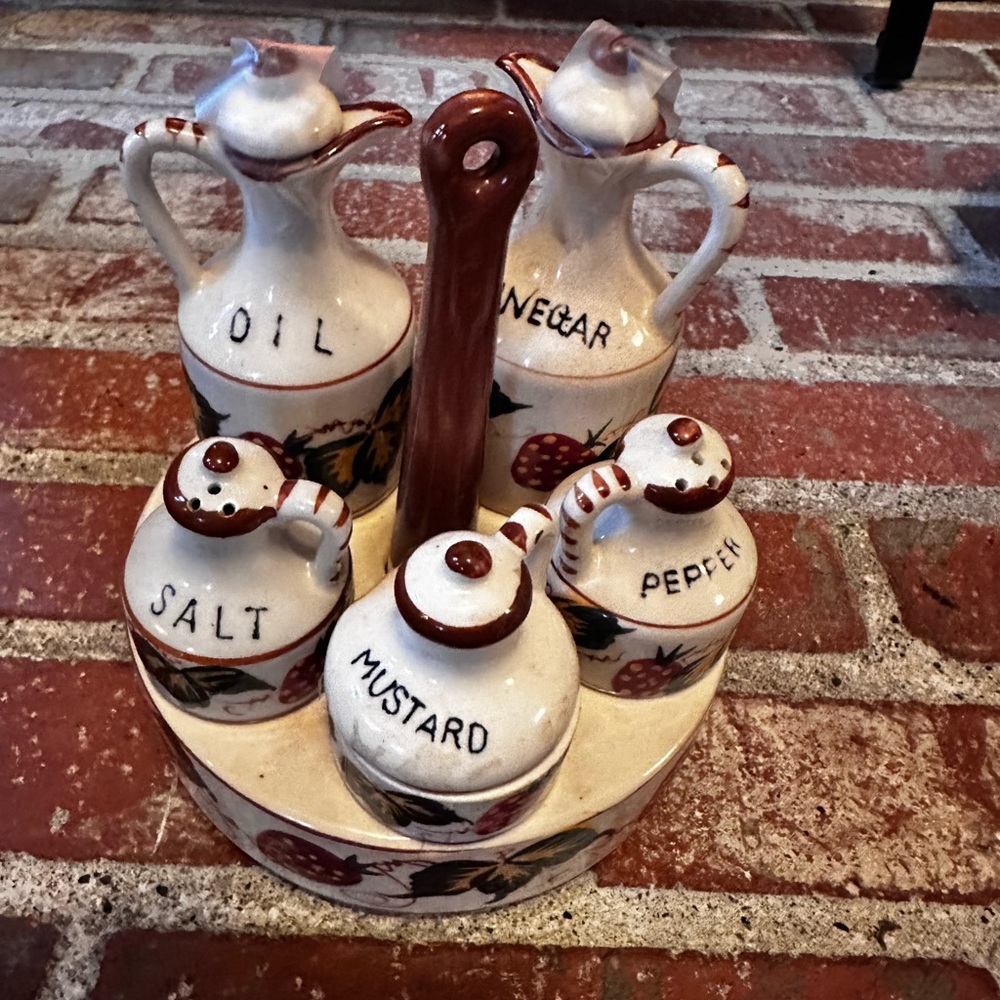 Vintage MCM 1950s Fred Roberts Co. Strawberry Cruet Condiment Set Japan